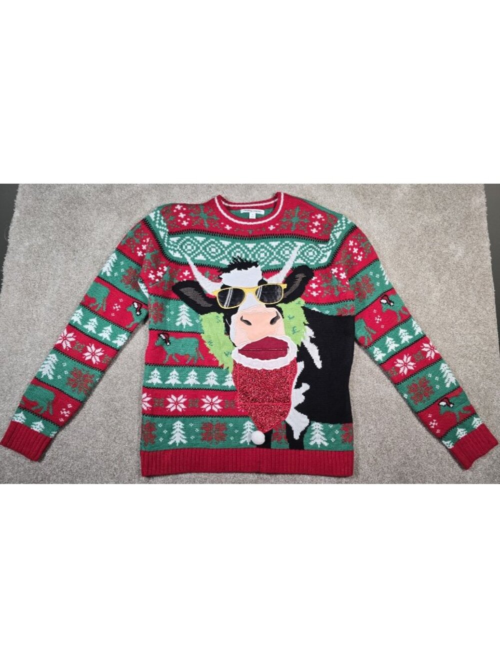 Celebrate Together Ugly Christmas Sweater Cow Santa 3D Funny Holiday Humor sz M